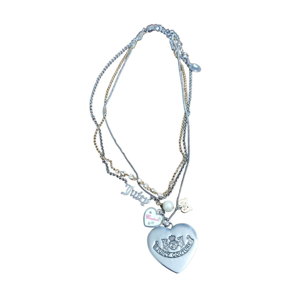 Juicy Couture Y2k Two-Tone Heart Charm Necklace - Silver & Gold
